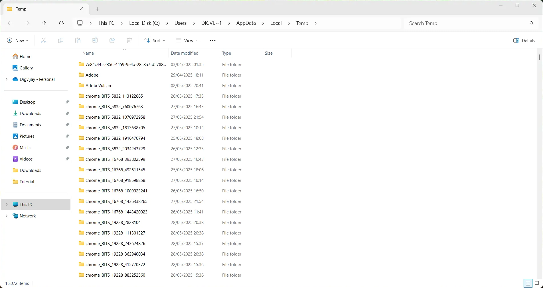 Minh họa thư mục tệp tạm thời hệ thống trong File Explorer của Windows