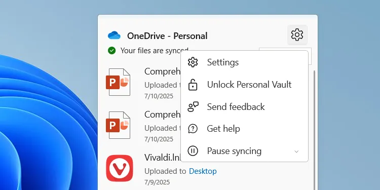 Mở cài đặt OneDrive để hủy liên kết tài khoản trên Windows