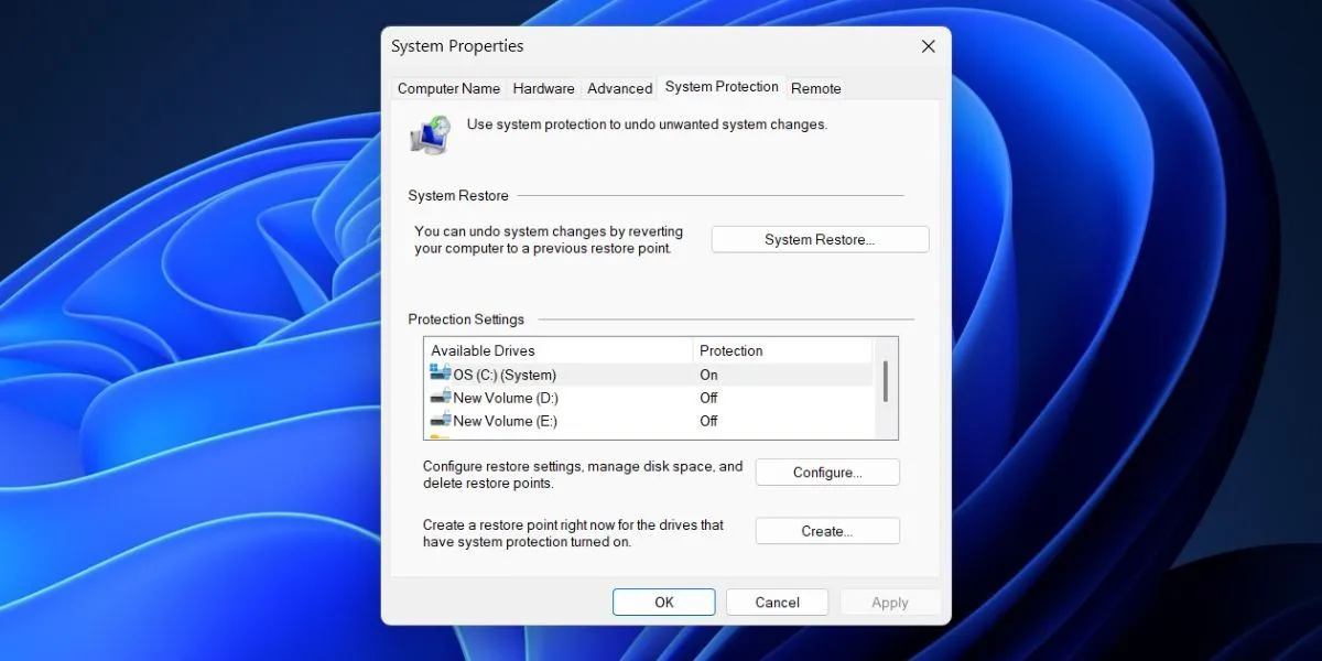 Mở System Restore từ cửa sổ Thuộc tính Hệ thống Nâng cao