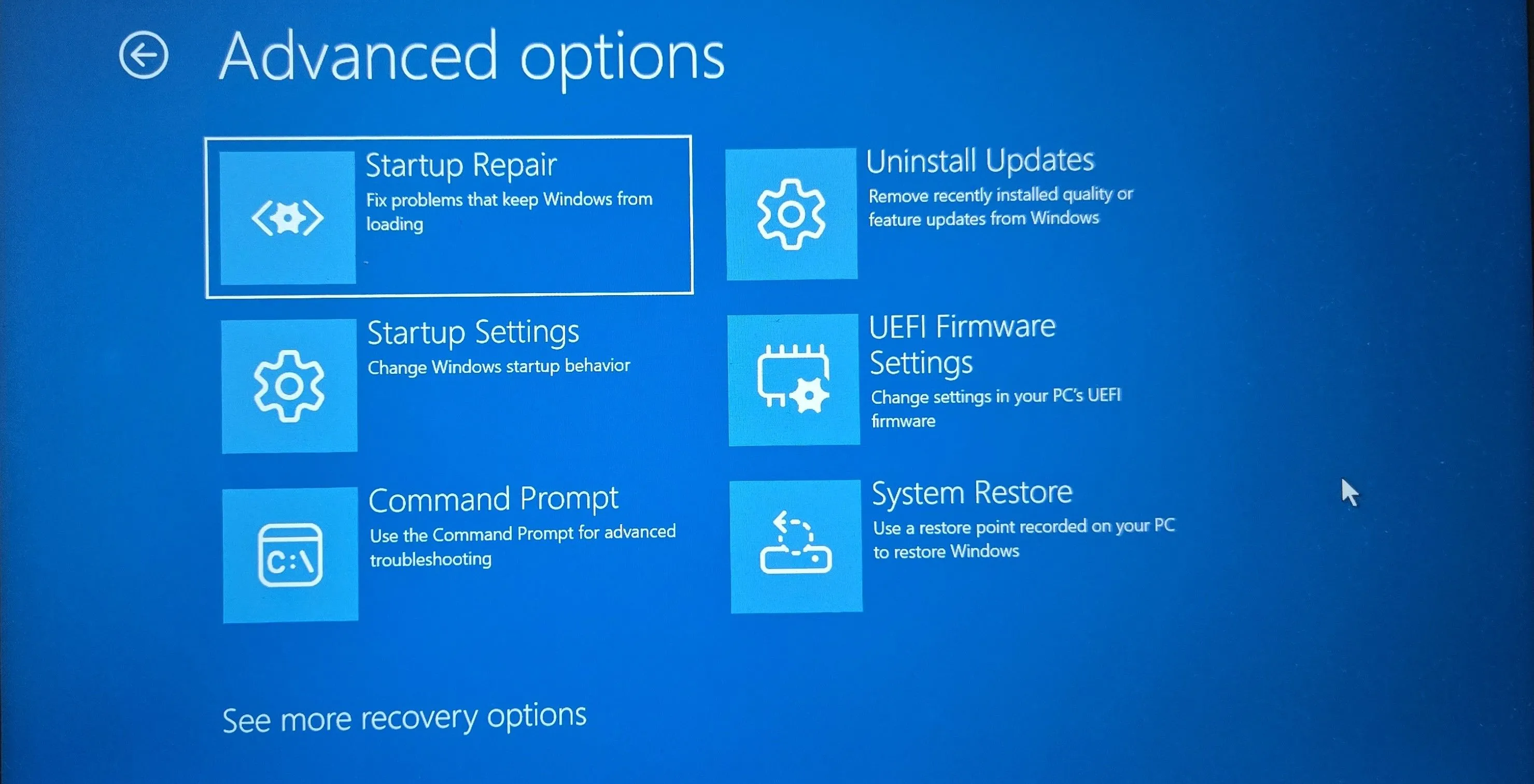 Môi trường khôi phục Windows với các tùy chọn nâng cao để sửa lỗi