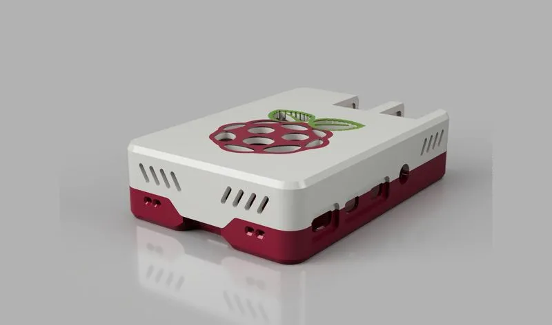 Một mẫu vỏ case Raspberry Pi được thiết kế 3D, minh họa khả năng thiết kế và mô hình hóa 3D trên Raspberry Pi 5 16GB.