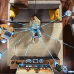 một người phụ nữ đang sử dụng điện thoại để điều khiển các thiết bị nhà thông minh, minh họa việc quản lý nhiều kết nối mạng Wi-Fi cùng lúc, cho thấy cần kiểm tra các thiết bị ngốn băng thông