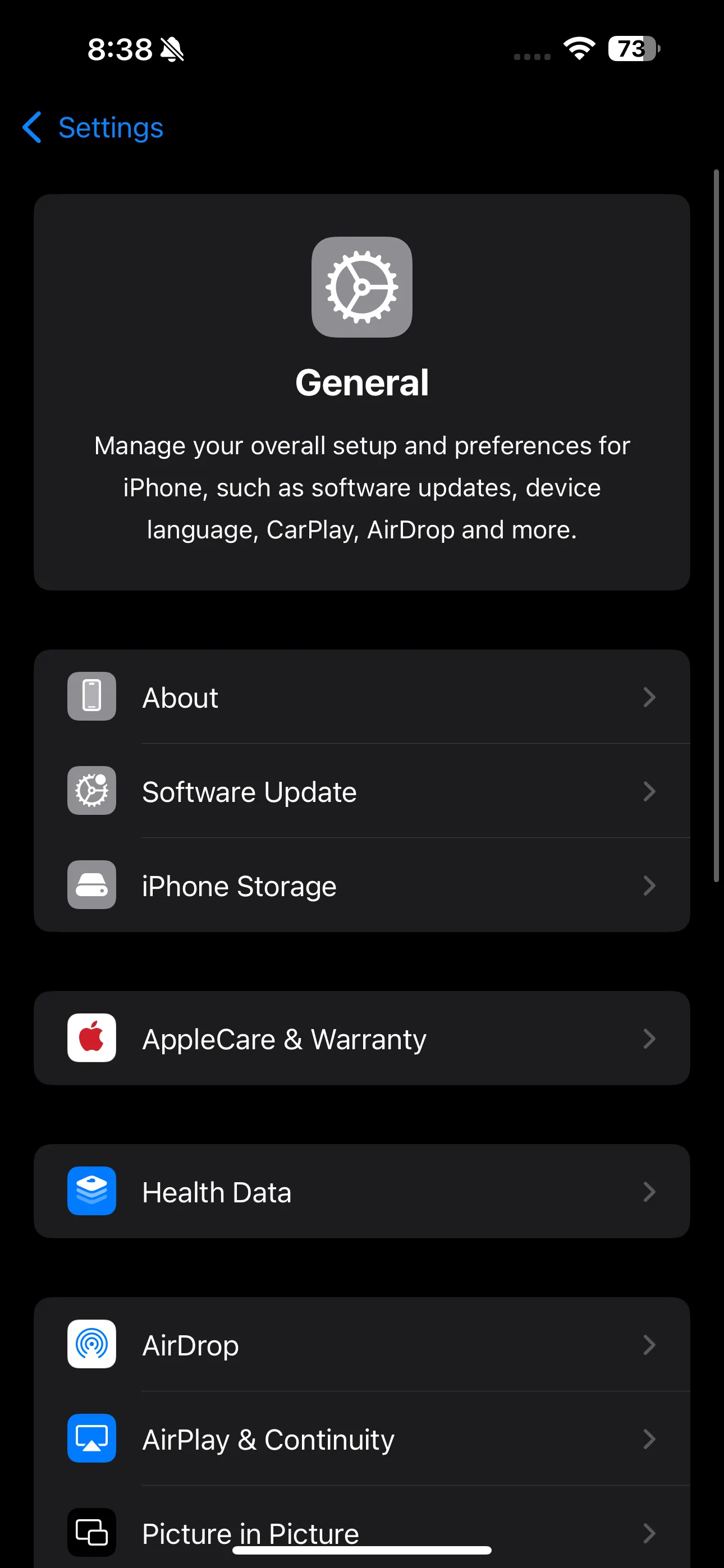 Mục Cài đặt chung trong ứng dụng Cài đặt trên iPhone