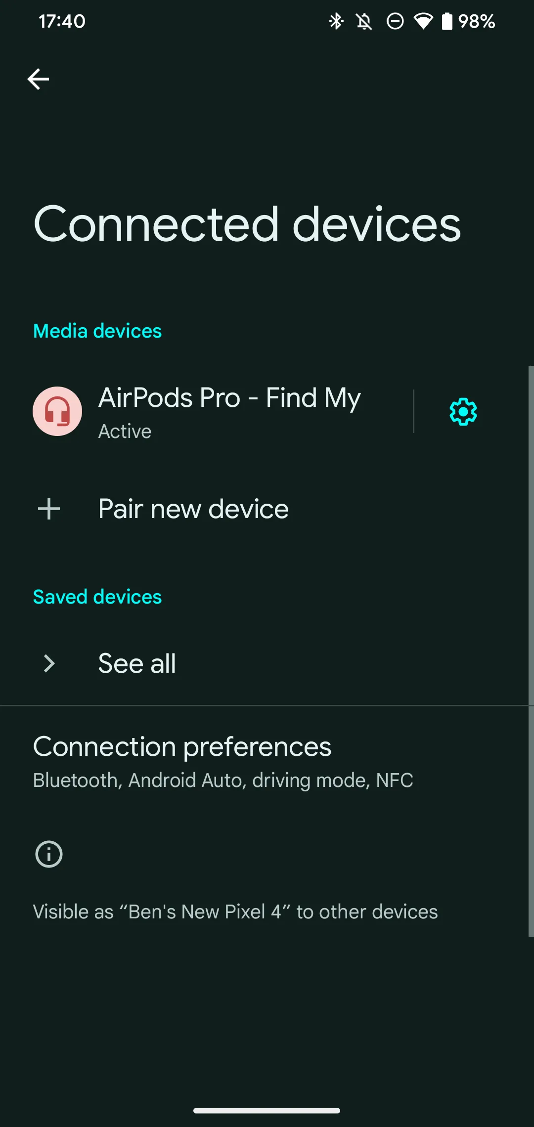 Mục thiết bị đã kết nối trên Android hiển thị tai nghe AirPods đã được ghép nối thành công