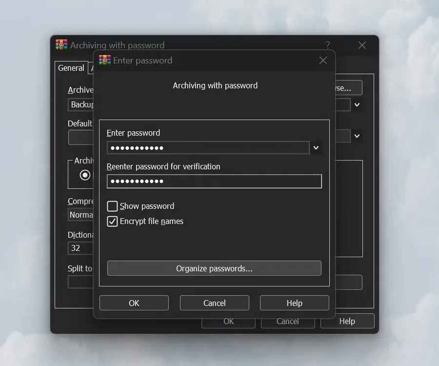 Nén file RAR có mã hóa trước khi sao lưu dữ liệu