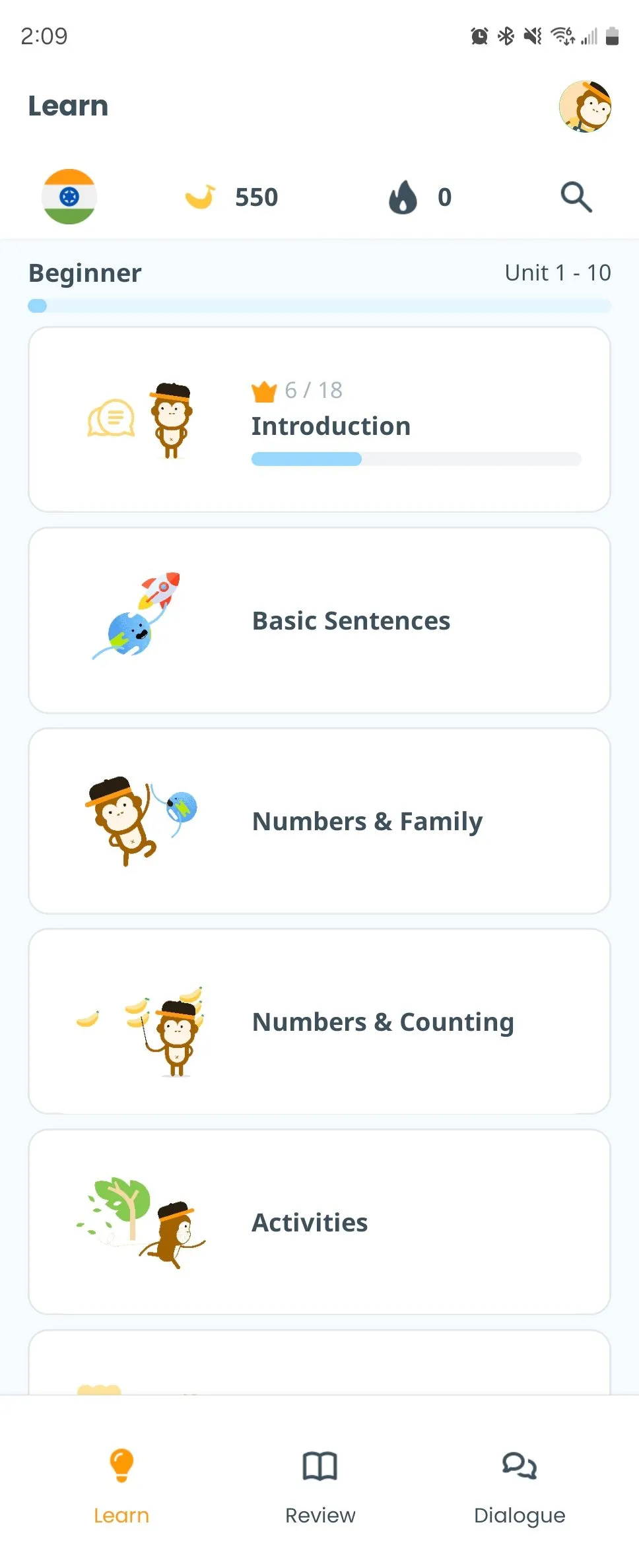 Ngôn ngữ có sẵn trong ứng dụng học tiếng Ling