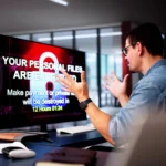 Người dùng hoảng hốt trước thông báo ransomware mã hóa dữ liệu trên màn hình máy tính