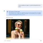 Người dùng tương tác với Gemini để yêu cầu tạo ảnh một phụ nữ đang ăn kem, minh họa tính năng tạo hình ảnh AI.