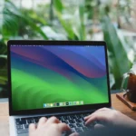 Người phụ nữ đang nghiên cứu thông tin trên MacBook Air