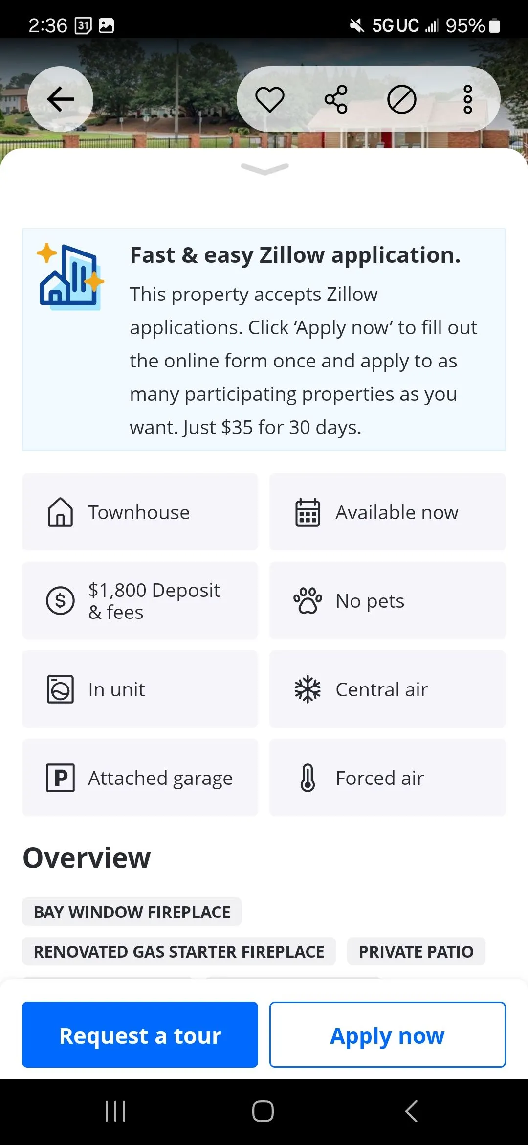 Nút &quot;Apply now&quot; để nộp đơn ứng tuyển qua Zillow