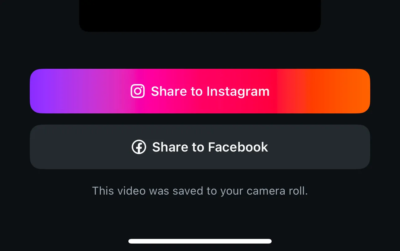 Nút chia sẻ trực tiếp video từ Edits lên Instagram và Facebook