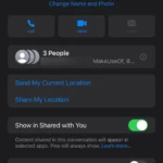 Nút "Rời khỏi cuộc trò chuyện này" hiển thị trong cài đặt nhóm iMessage hoặc RCS trên ứng dụng Tin nhắn của iPhone