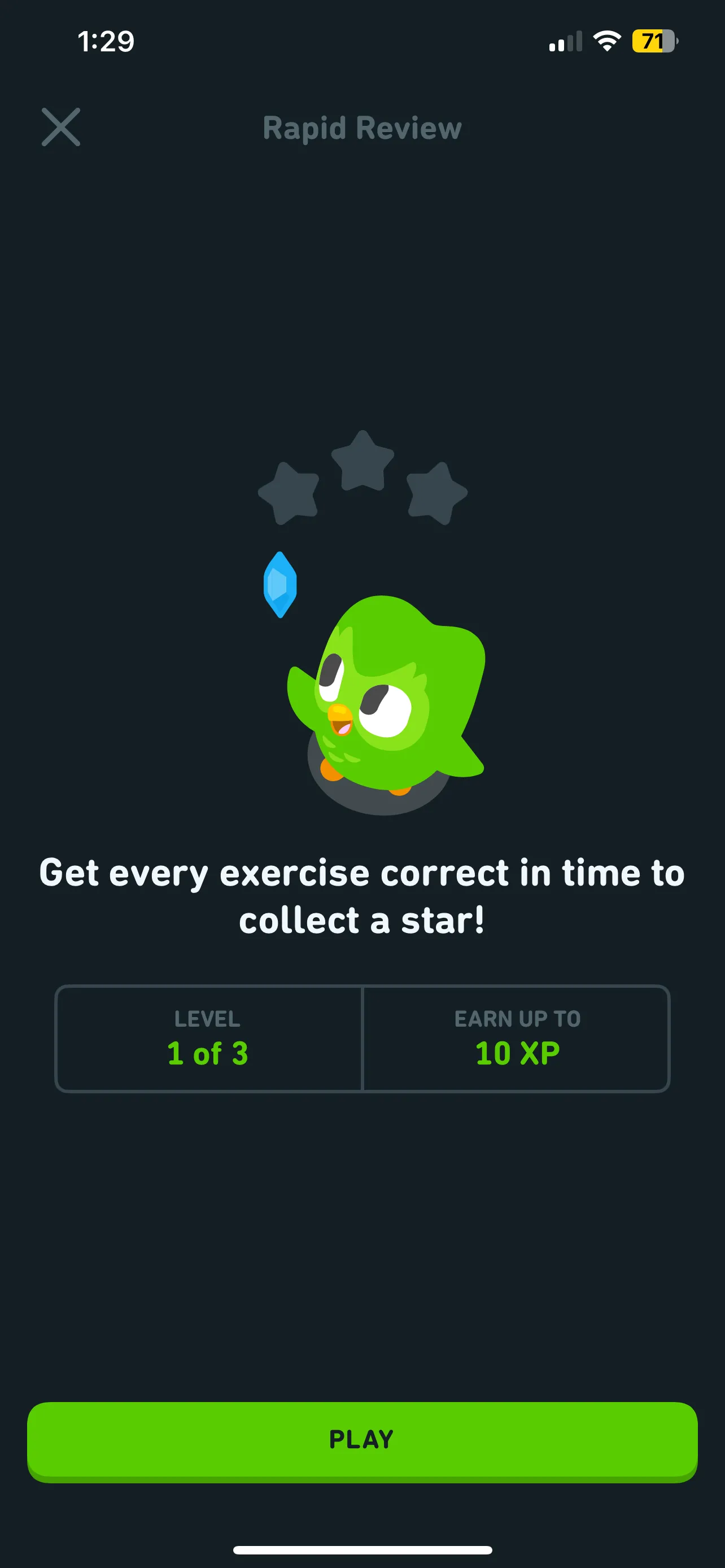 Phiên ôn tập nhanh Rapid Review của Duolingo giúp luyện tập thêm kiến thức đã học