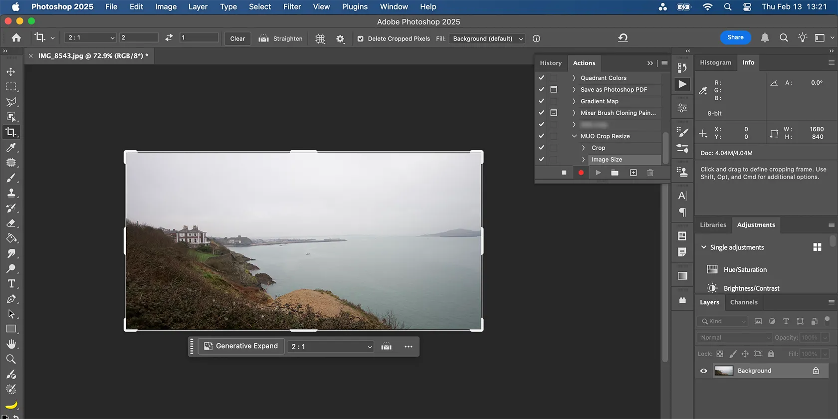 Photoshop Actions đang ghi lại các bước chỉnh sửa ảnh