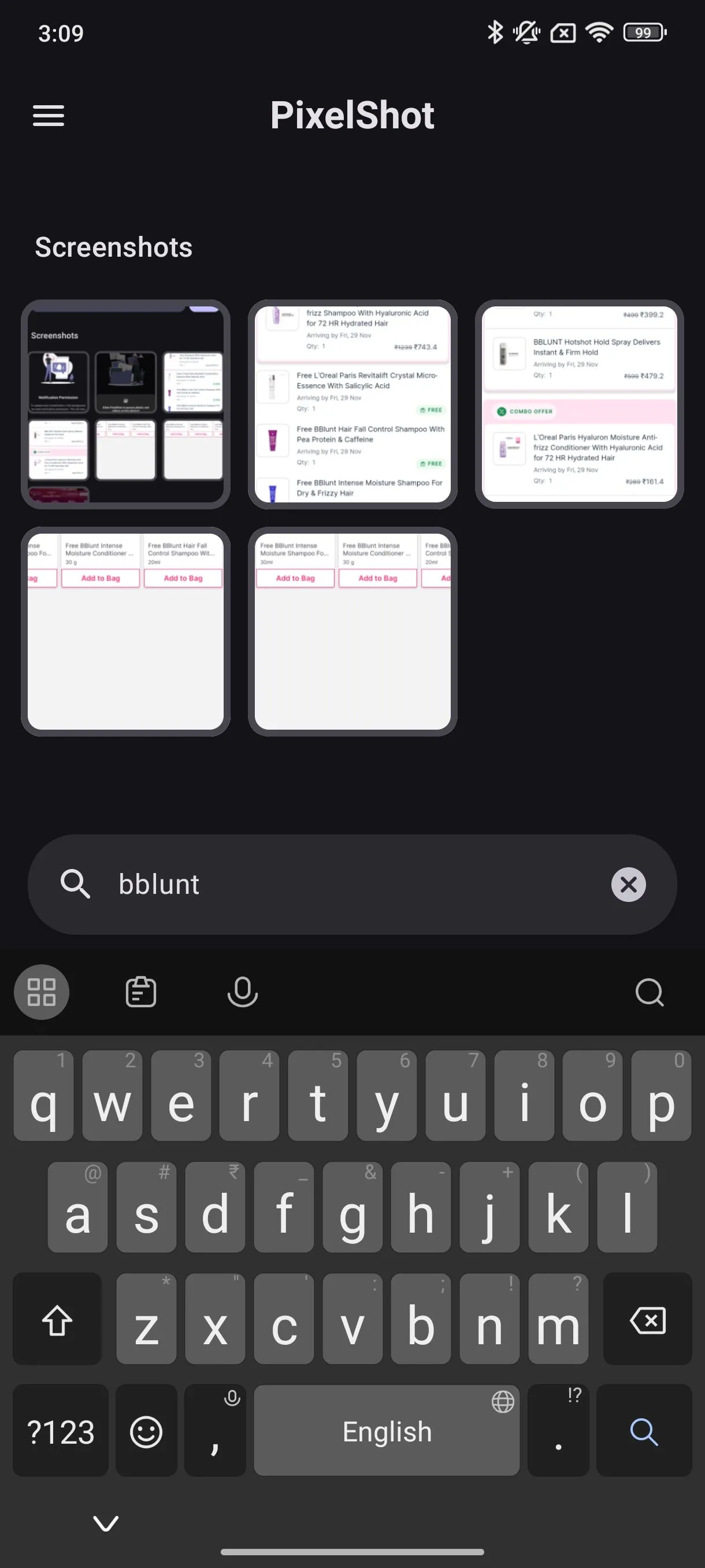 PixelShot tìm kiếm từ khóa Bblunt trong ảnh chụp màn hình