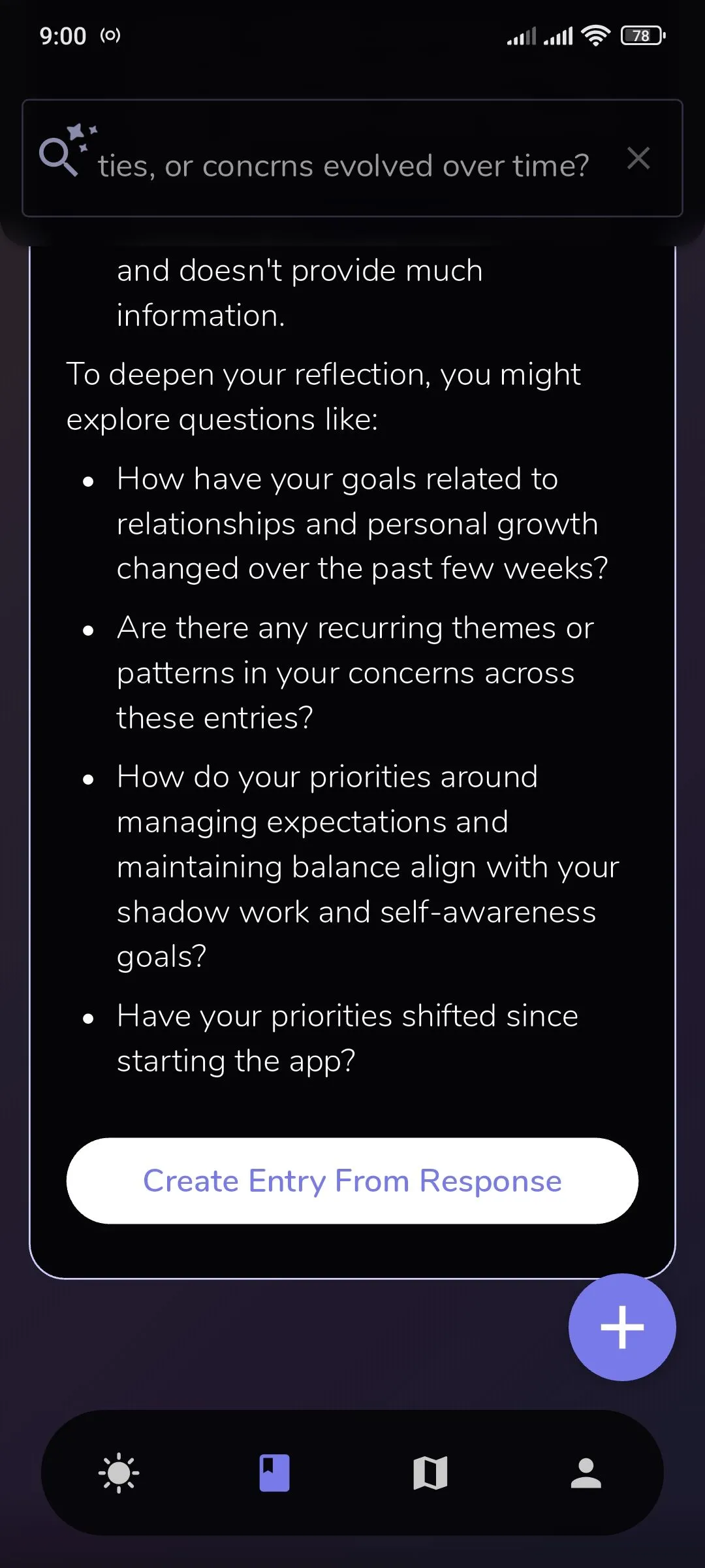 Reflection.app hiển thị nút tạo phản hồi từ Depth AI cho công cụ nhật ký thông minh