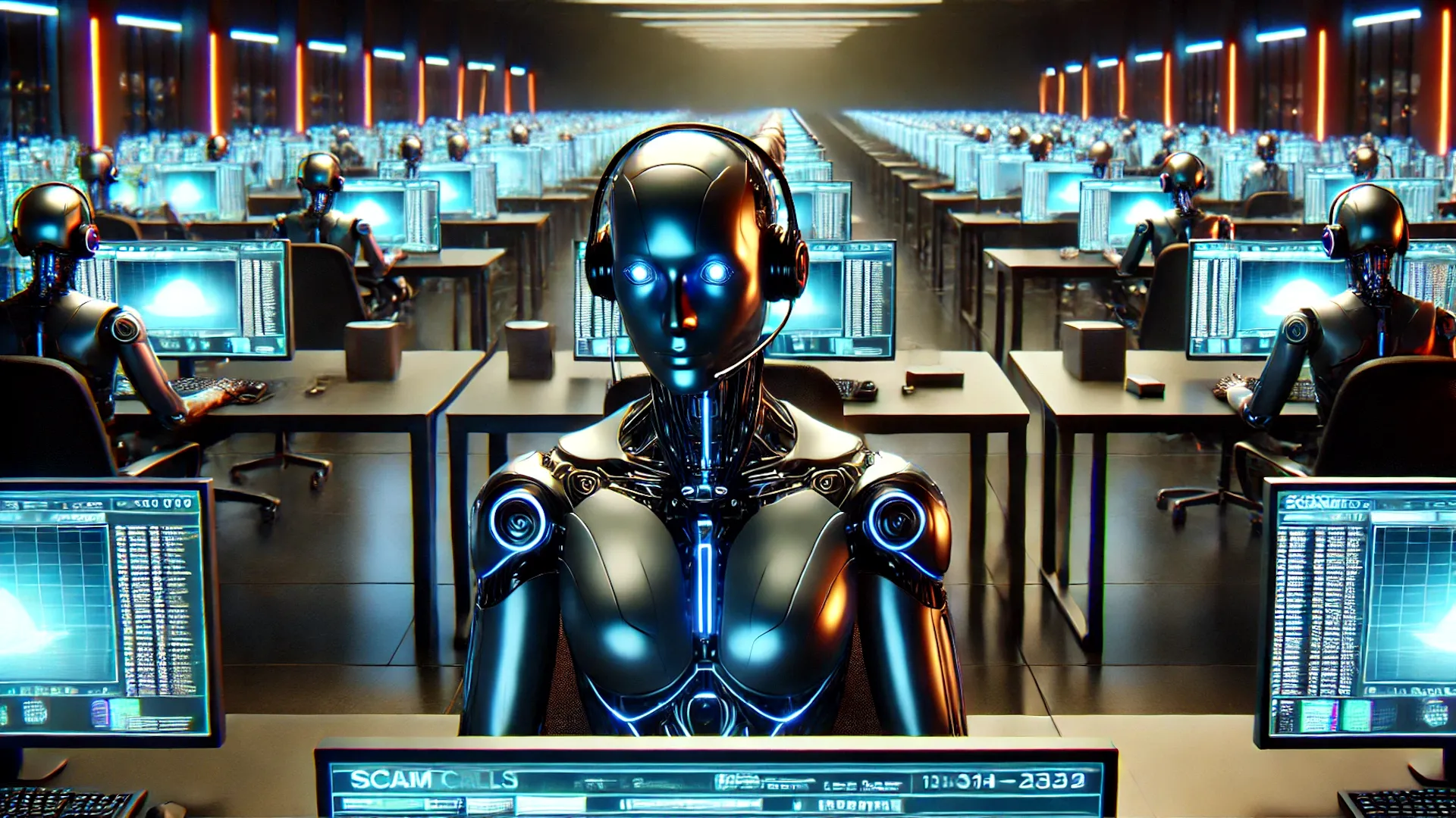Robot AI thực hiện các cuộc gọi lừa đảo tự động trong trung tâm dịch vụ khách hàng giả mạo