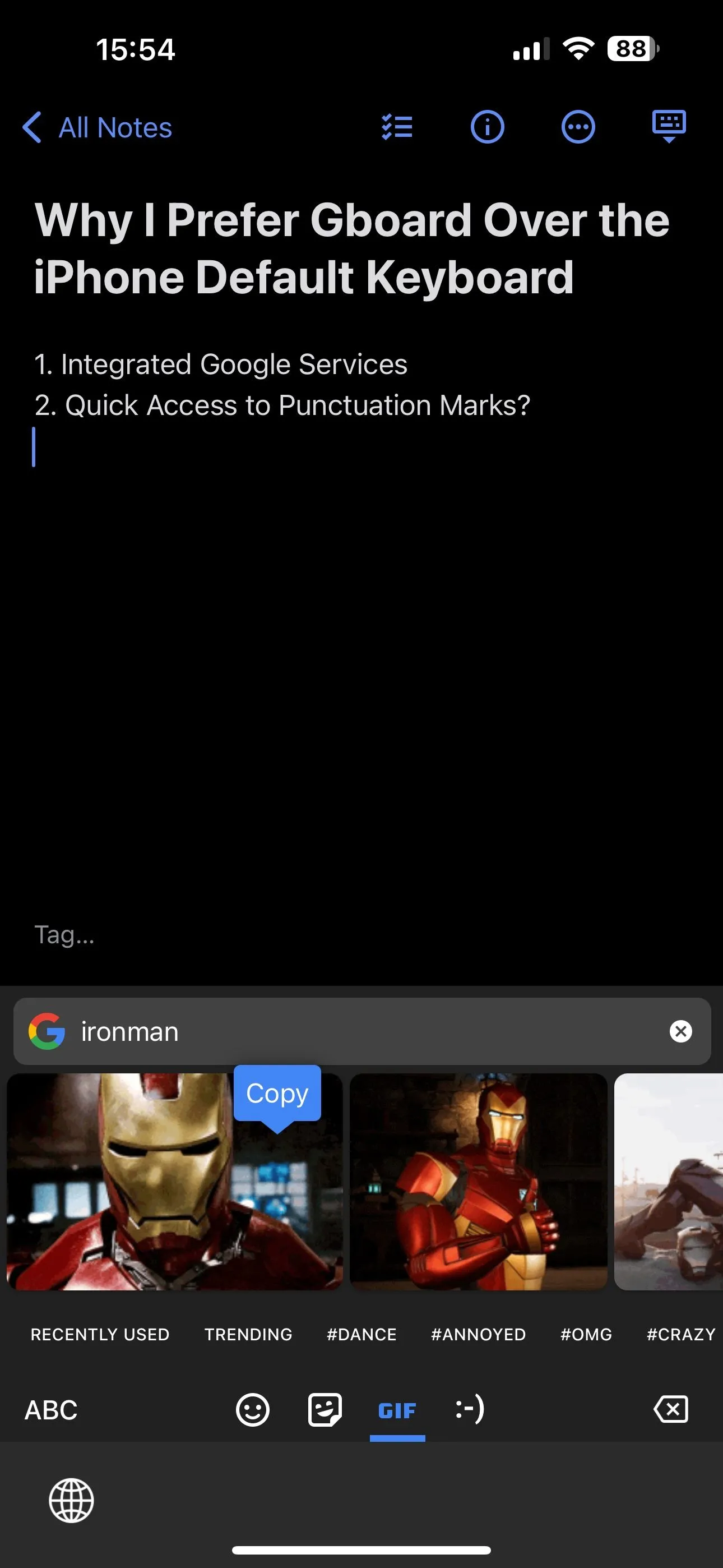 Sao chép và sử dụng GIF trên Gboard cho iPhone.