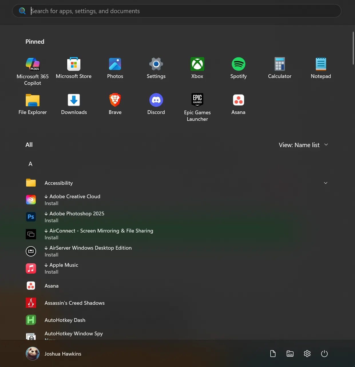 Start Menu Windows 11 Insider với chế độ hiển thị tất cả ứng dụng trực tiếp và giao diện rộng hơn