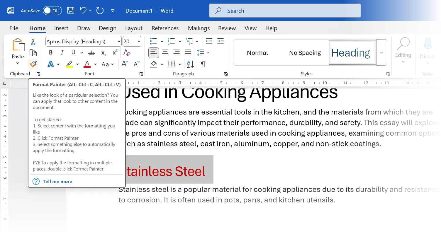 Sử dụng Format Painter trong Microsoft Word để sao chép và áp dụng định dạng nhanh chóng