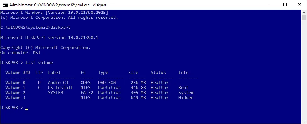 Sử dụng lệnh Diskpart trong Command Prompt để kiểm tra và gán lại ký tự ổ đĩa khi máy tính không khởi động được