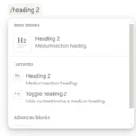 Sử dụng lệnh /heading 2 trong Notion để thêm tiêu đề cấp 2