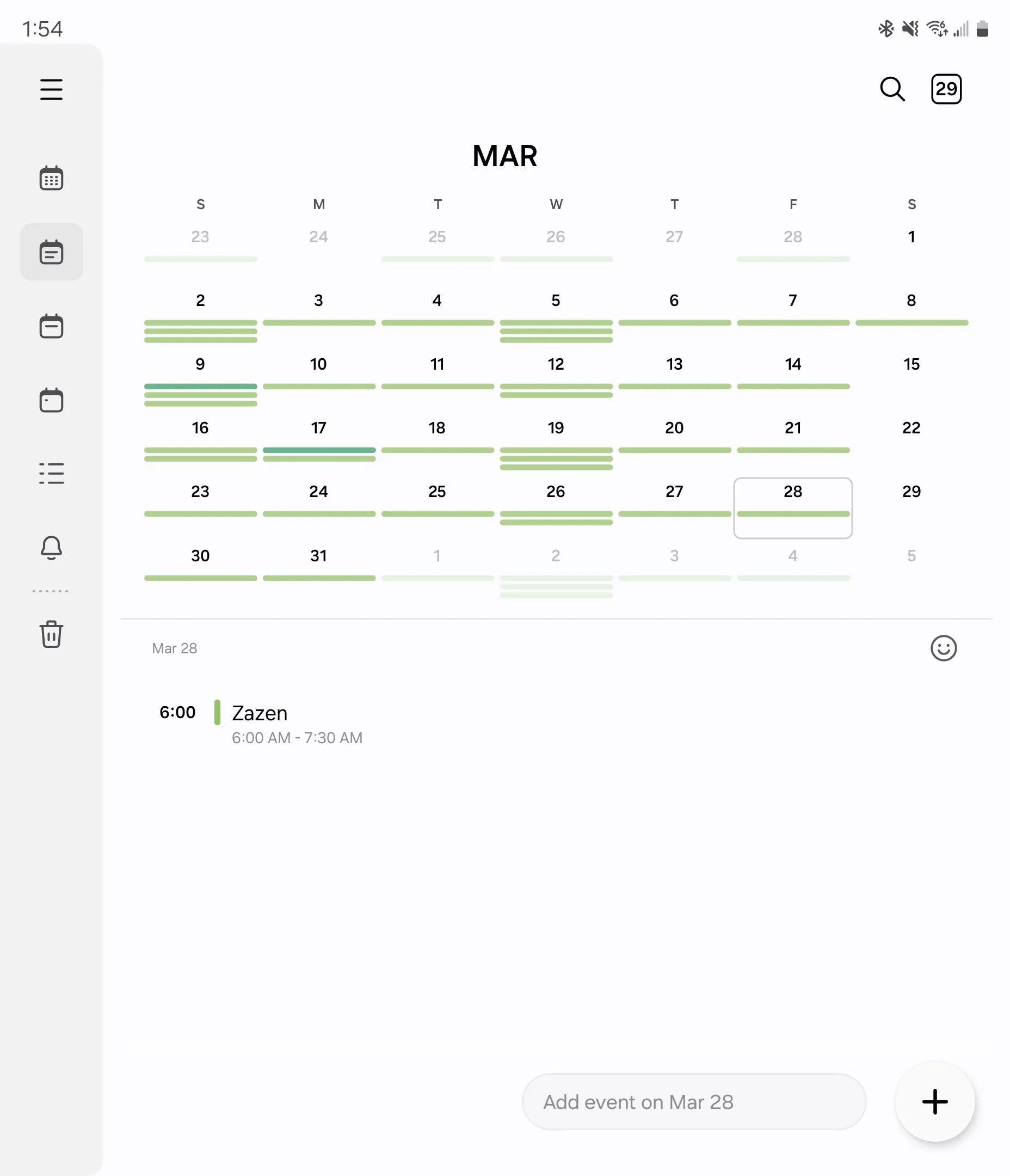 Sự kết hợp chế độ xem tháng và ngày trong Samsung Calendar trên Galaxy Z Fold 6