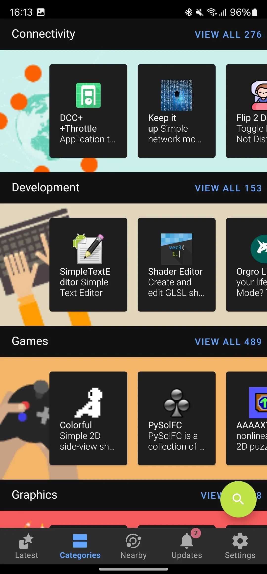Tab Categories của kho ứng dụng F-Droid