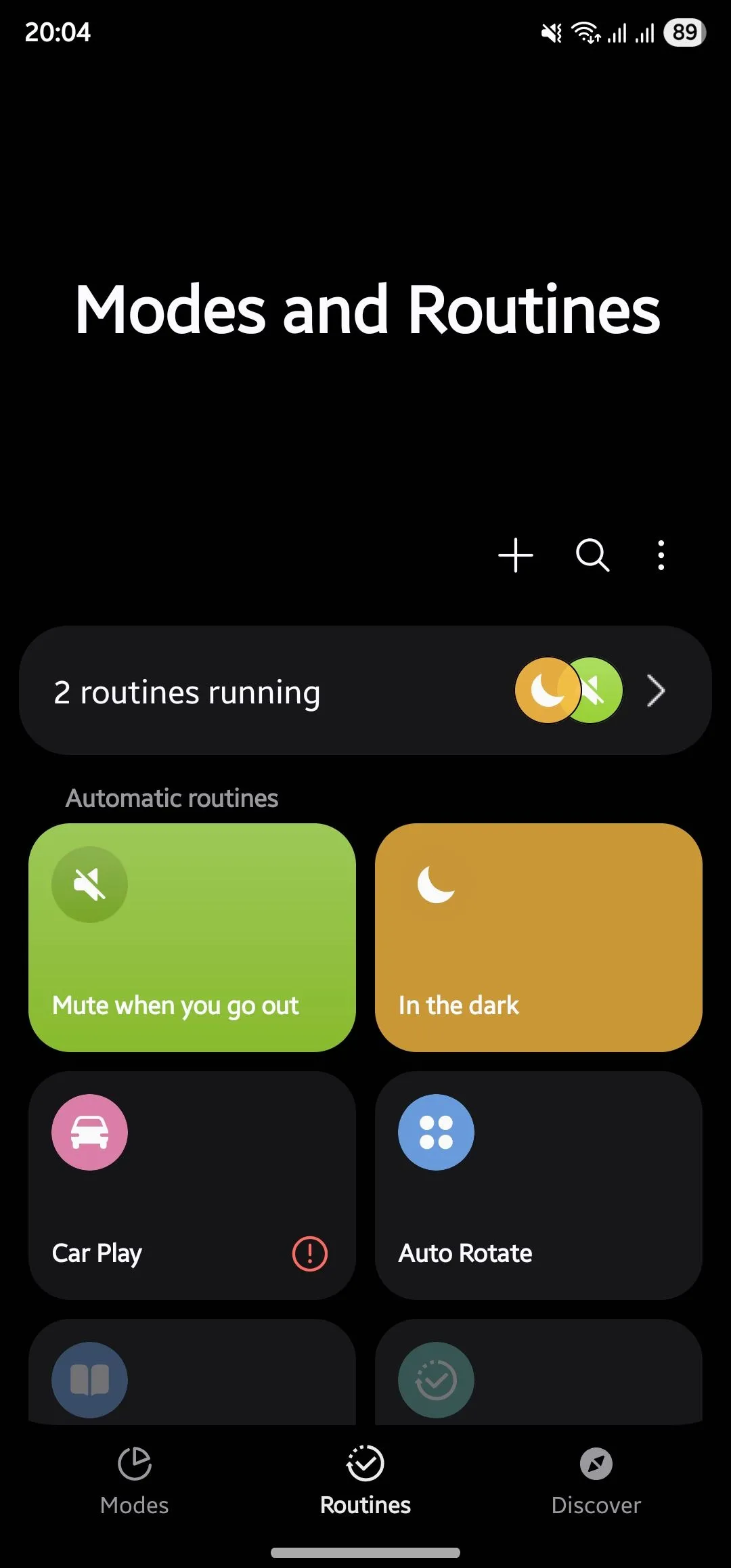 Tab Quy trình (Routines) trong ứng dụng Chế độ và Quy trình trên điện thoại Samsung
