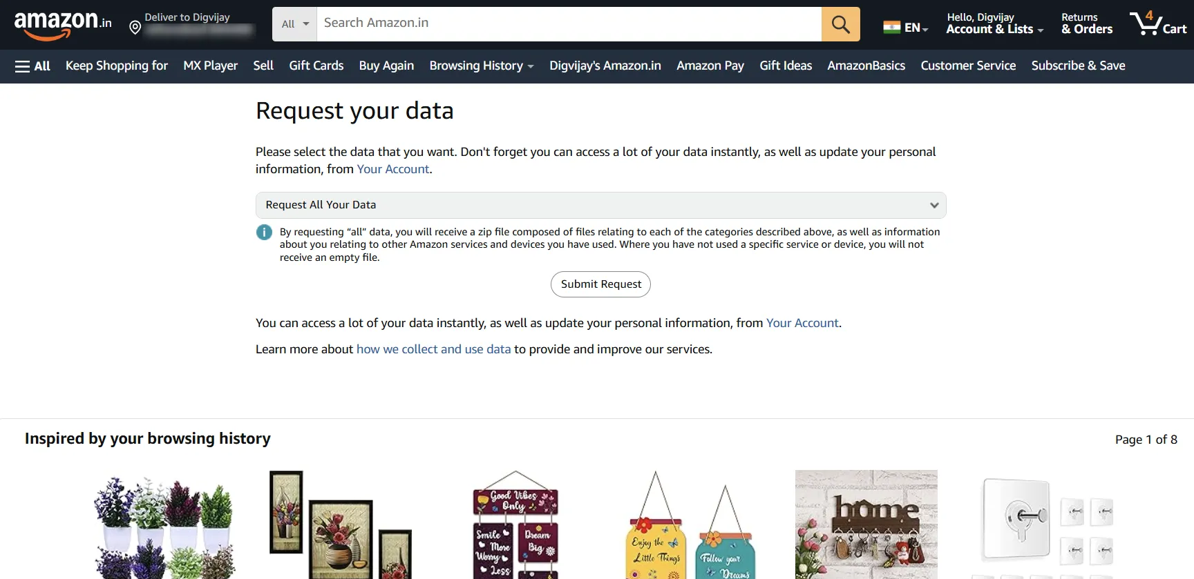 Tải xuống toàn bộ dữ liệu cá nhân của tôi từ Amazon