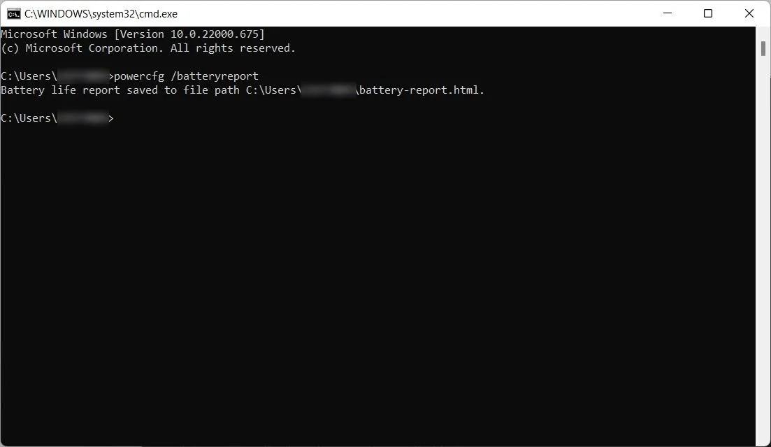 Tạo báo cáo tình trạng pin laptop bằng Command Prompt để kiểm tra dung lượng thực tế