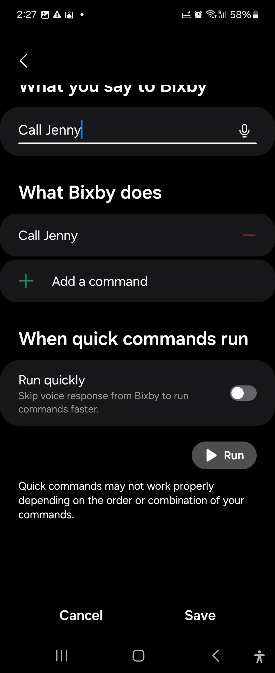 Tạo lệnh nhanh mới trong Bixby trên Galaxy Flip 6