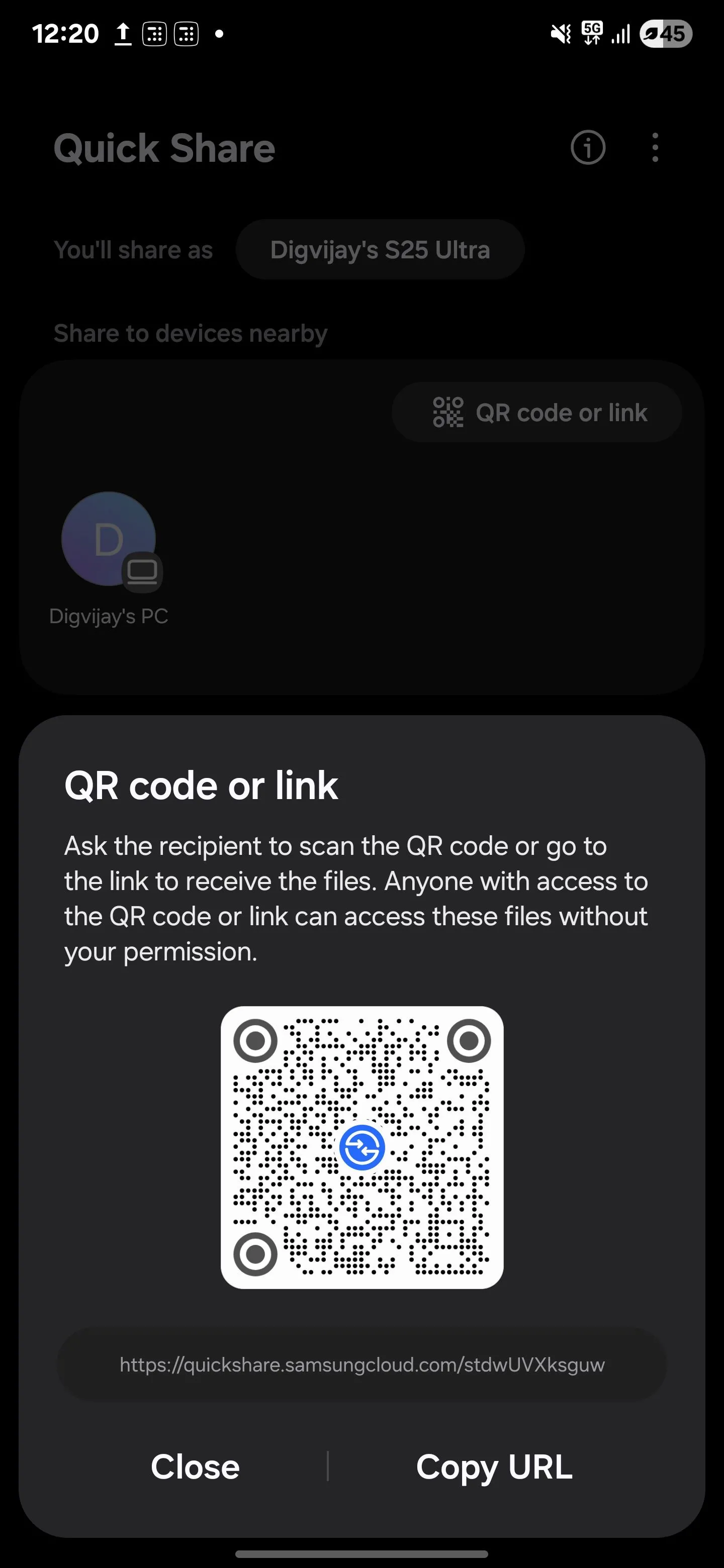Tạo liên kết hoặc mã QR để chia sẻ rộng hơn trong Quick Share