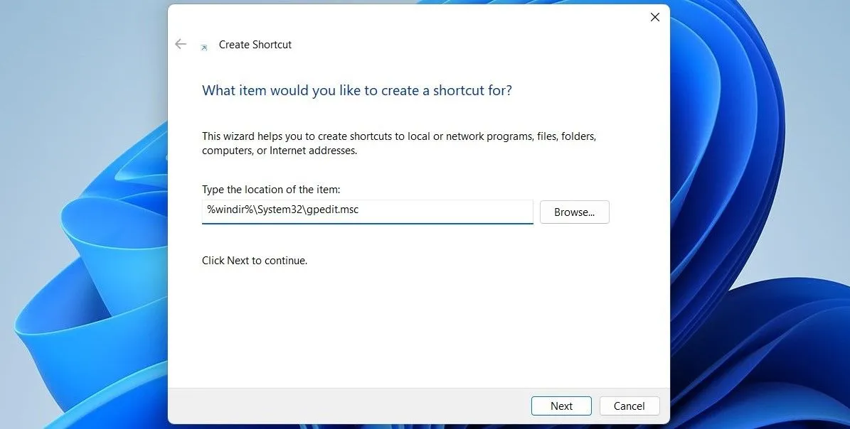 Tạo lối tắt Group Policy Editor trên màn hình nền