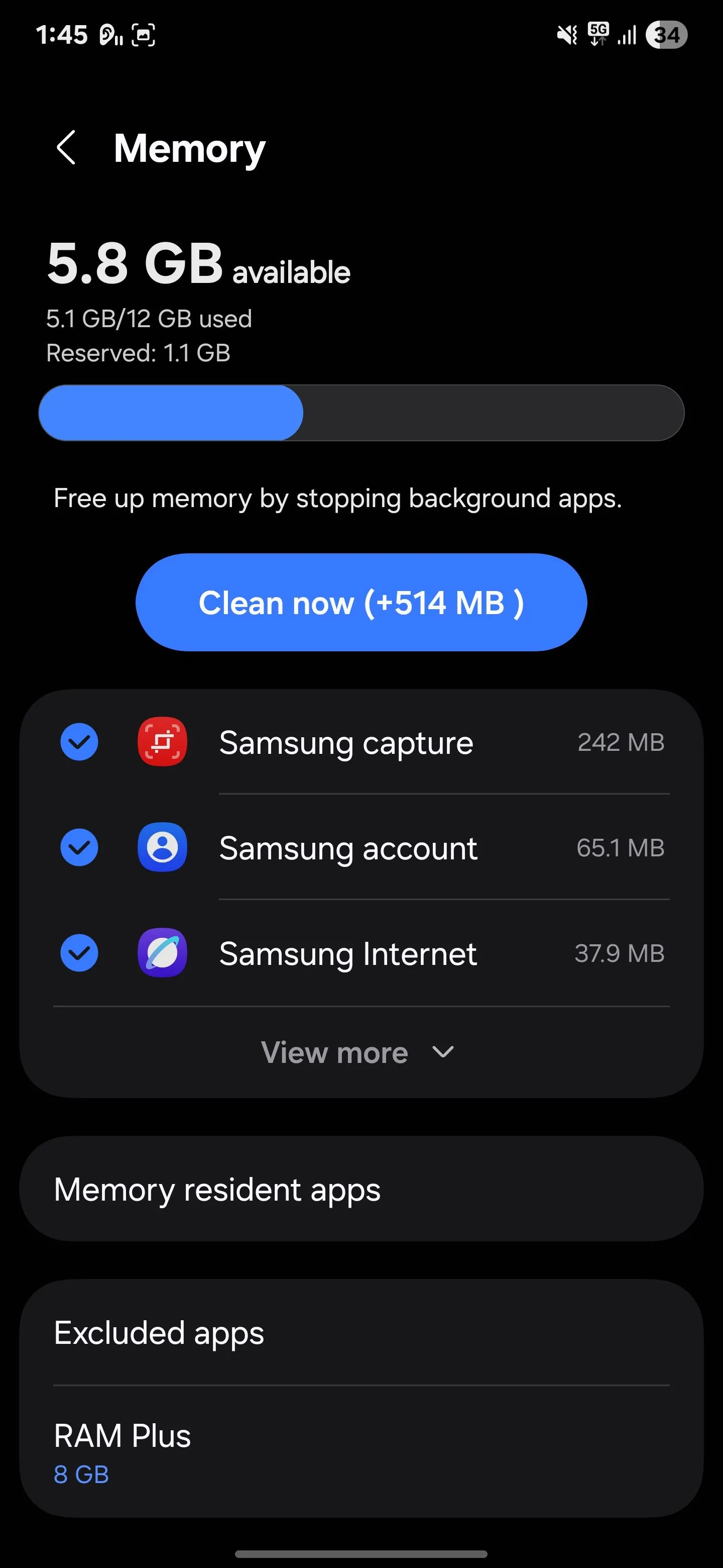 Tắt hoặc giảm dung lượng RAM Plus trong cài đặt bộ nhớ của điện thoại Samsung để giảm hao pin.