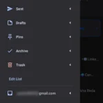 Thanh điều hướng bên trái giao diện ứng dụng Spark Mail trên Android, hiển thị các thư mục email chính như Hộp thư đến, Đã gửi.