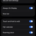 Thanh Now Bar hiển thị thông báo trực quan và giao diện cài đặt Now Bar trên Galaxy Z Flip 6 chạy One UI 7