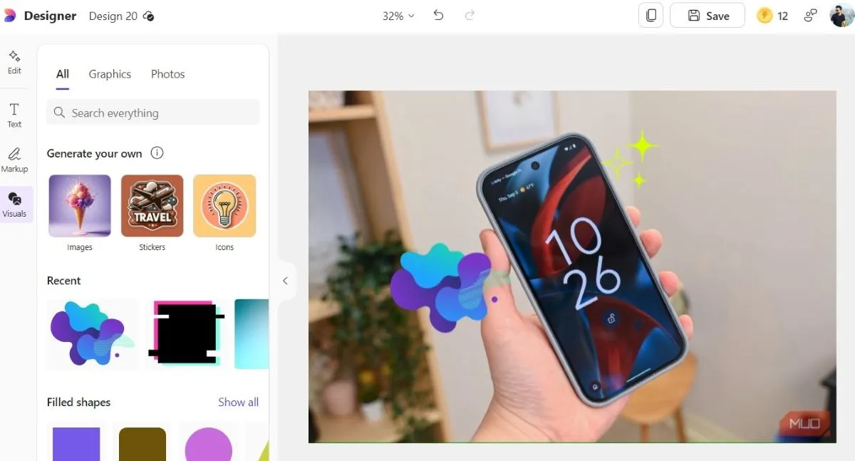Thẻ Visuals trong ứng dụng Microsoft Designer