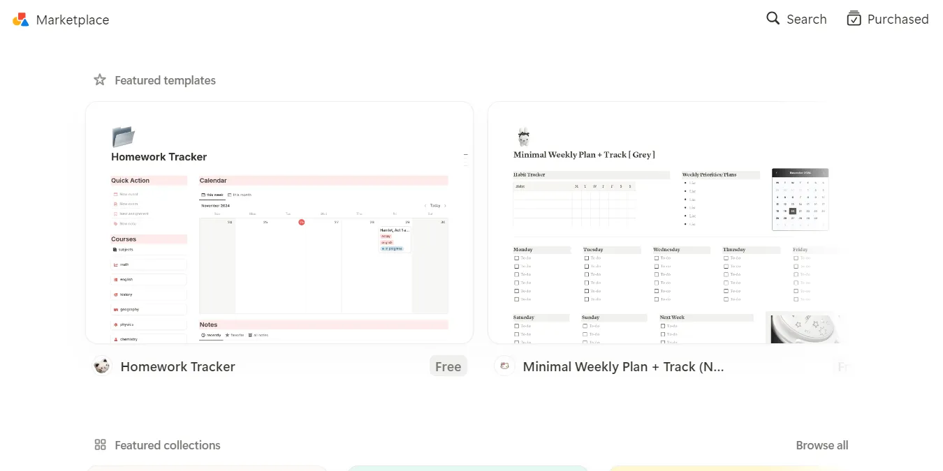 Thị trường template Notion với các mẫu miễn phí và trả phí đa dạng