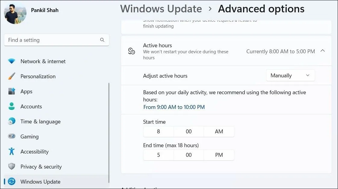 Thiết lập giờ hoạt động trên Windows bằng tay qua ứng dụng Cài đặt