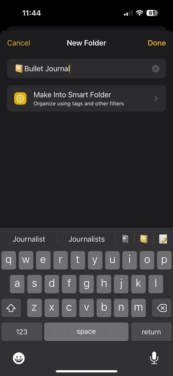 Thiết lập thư mục "Bullet Journal" trong ứng dụng Apple Notes