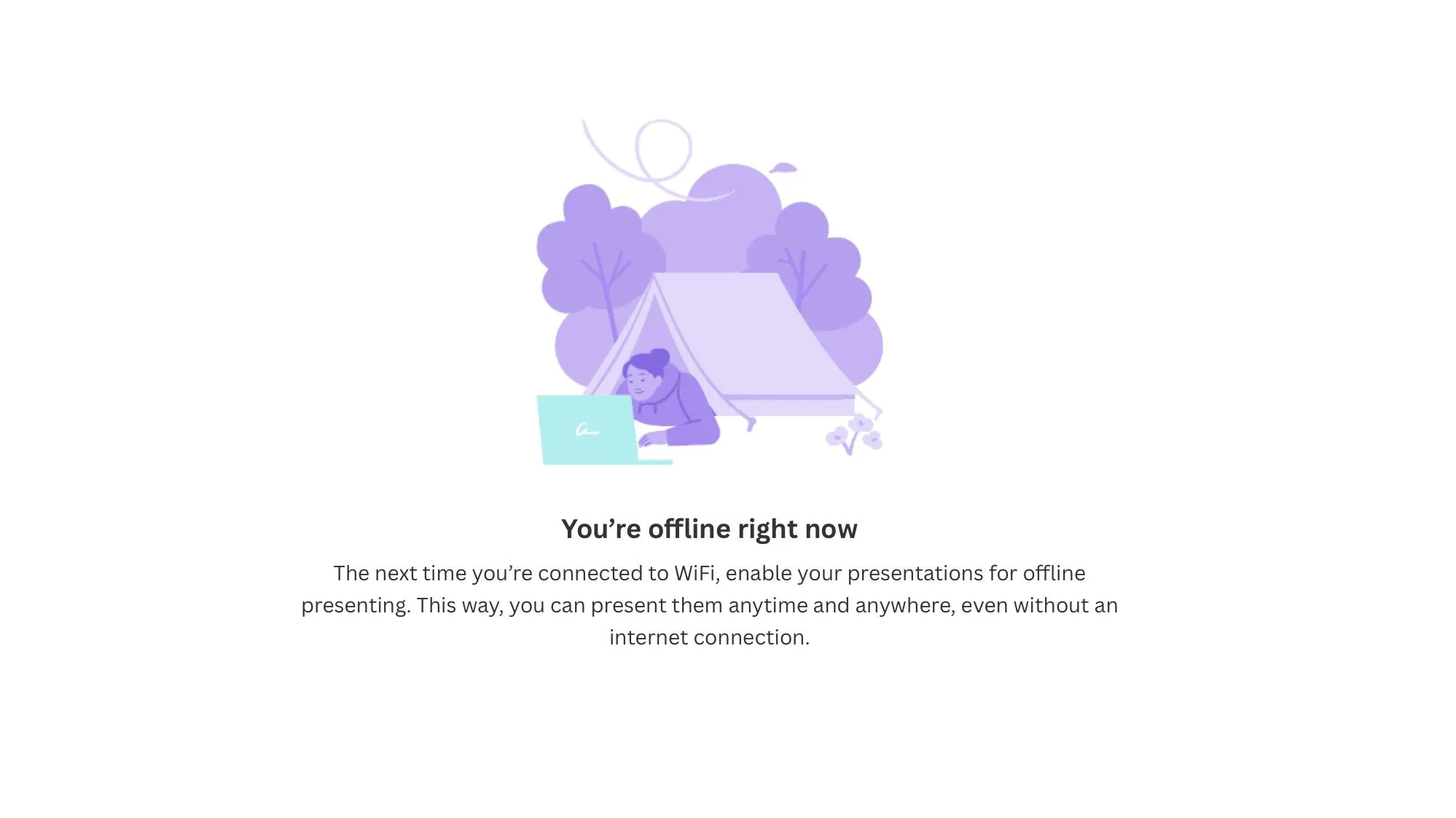 Thông báo khi Canva không có kết nối internet, minh họa sự phụ thuộc vào mạng