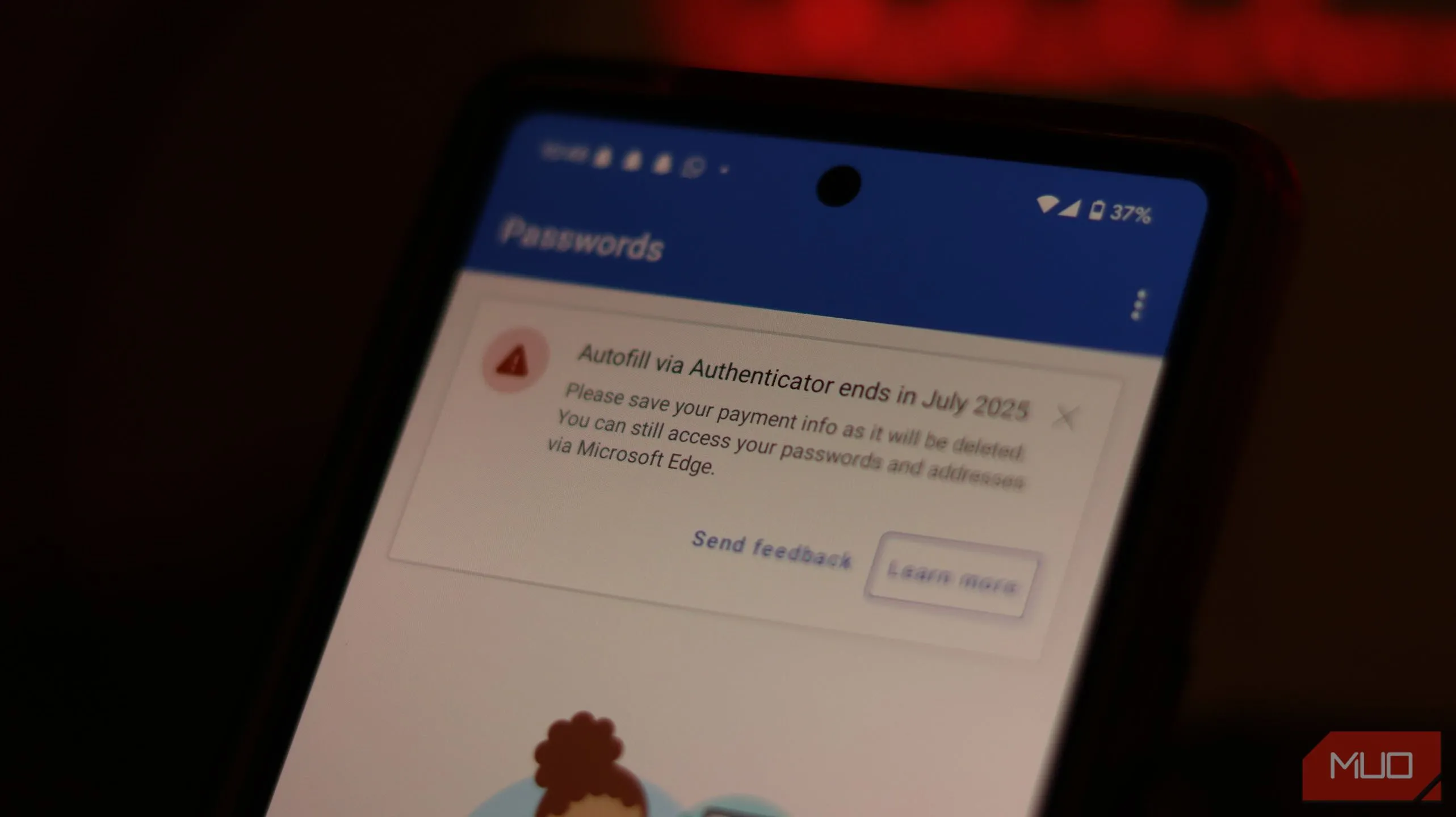 Thông báo về tính năng quản lý mật khẩu trong Microsoft Authenticator
