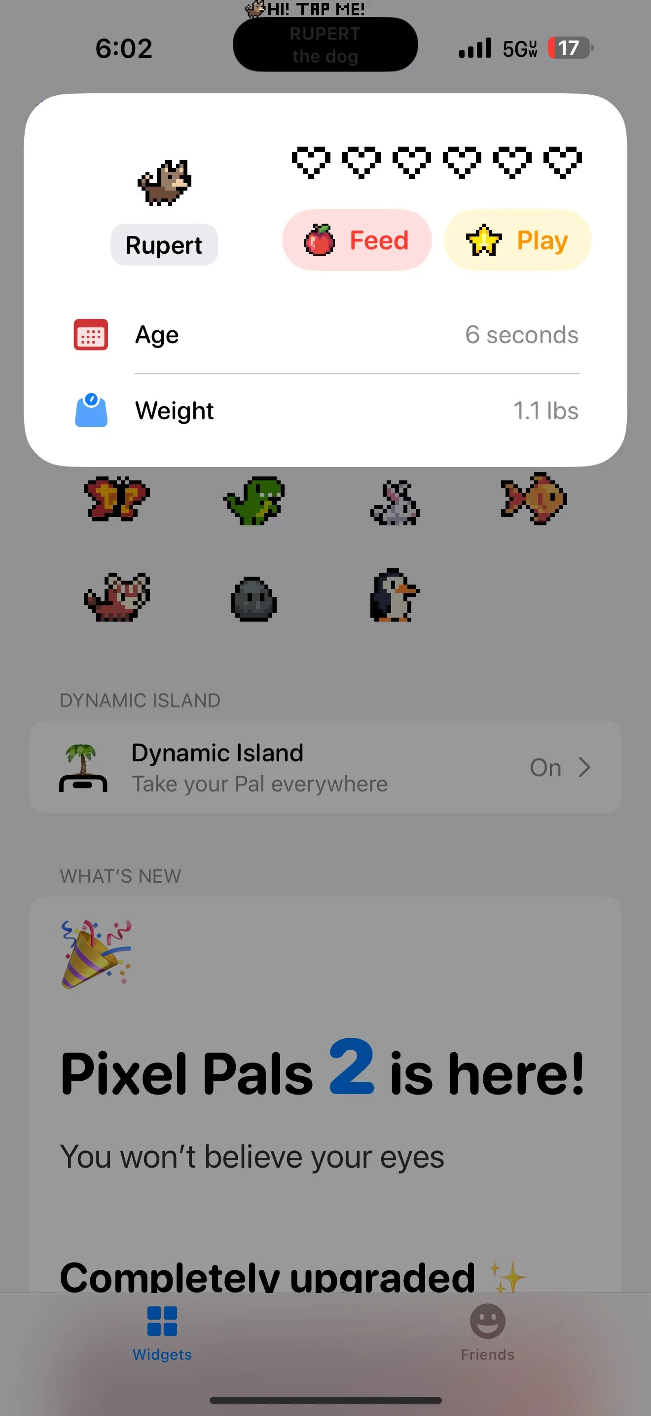 Thú cưng Pixel Pals hiển thị thông tin trên Dynamic Island