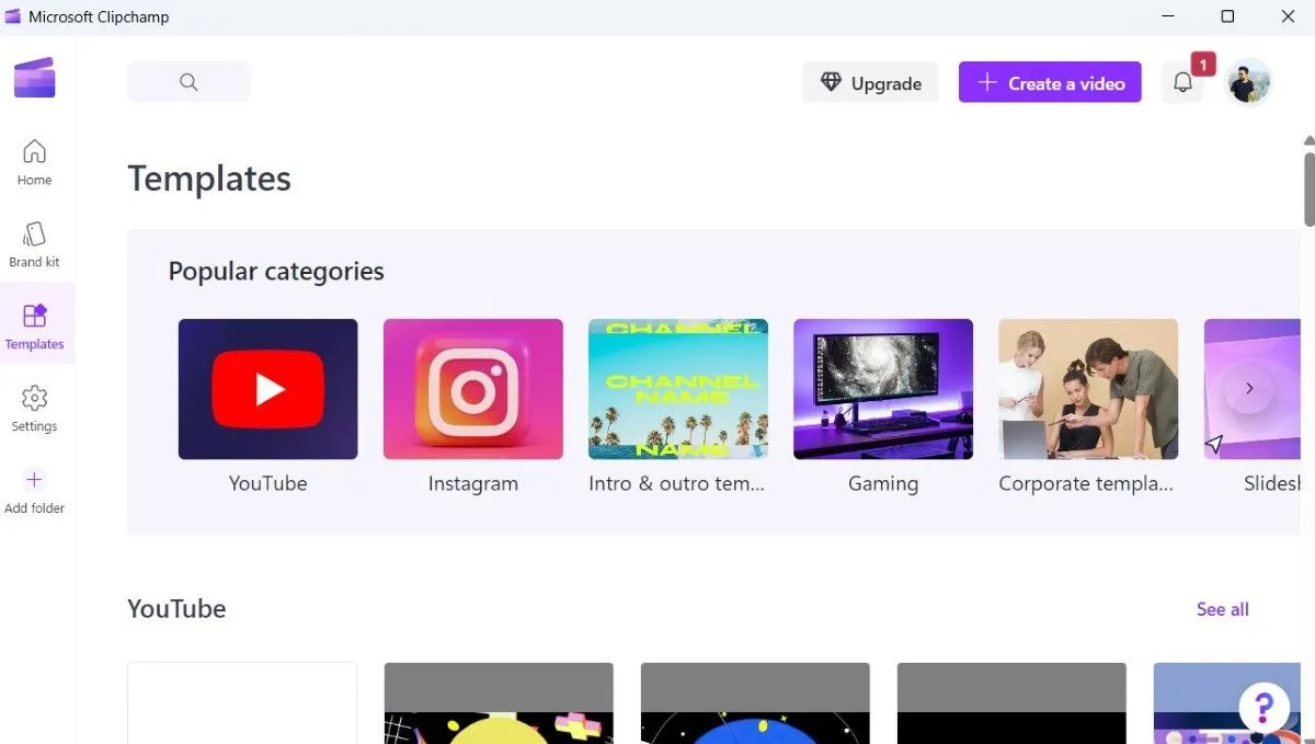 Thư viện mẫu video đa dạng trong Clipchamp