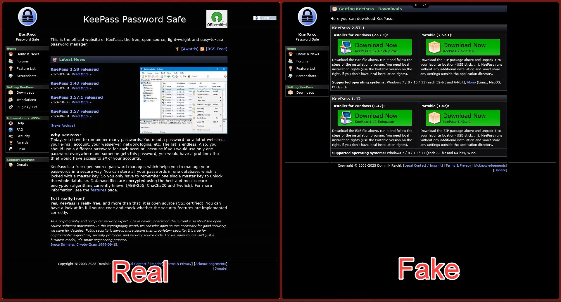 Thuthuat360.net - Hình ảnh so sánh website KeePass chính thức và giả mạo