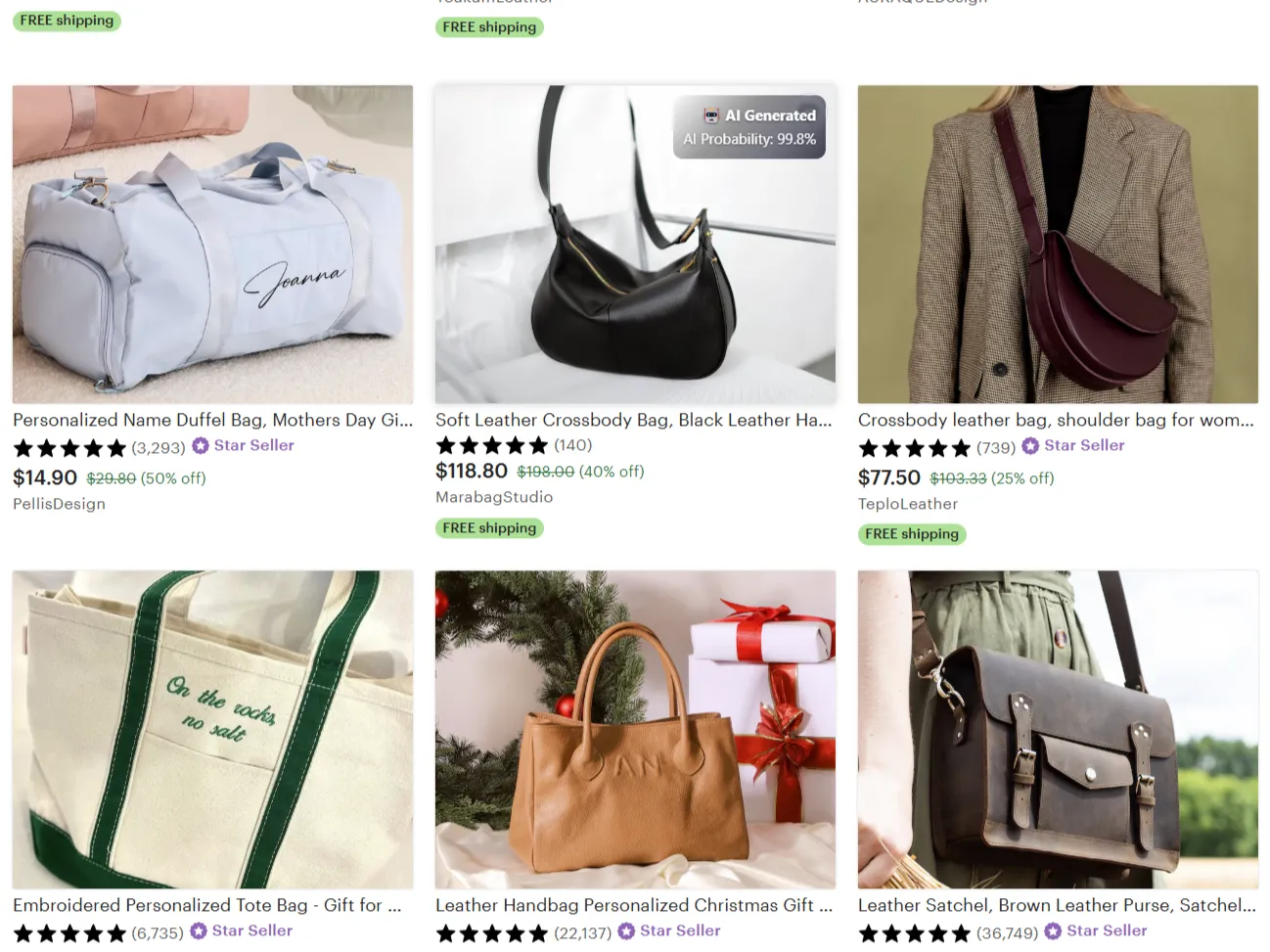 Tiện ích BitMind trên Chrome nhận diện hình ảnh do AI tạo ra trên trang Etsy.