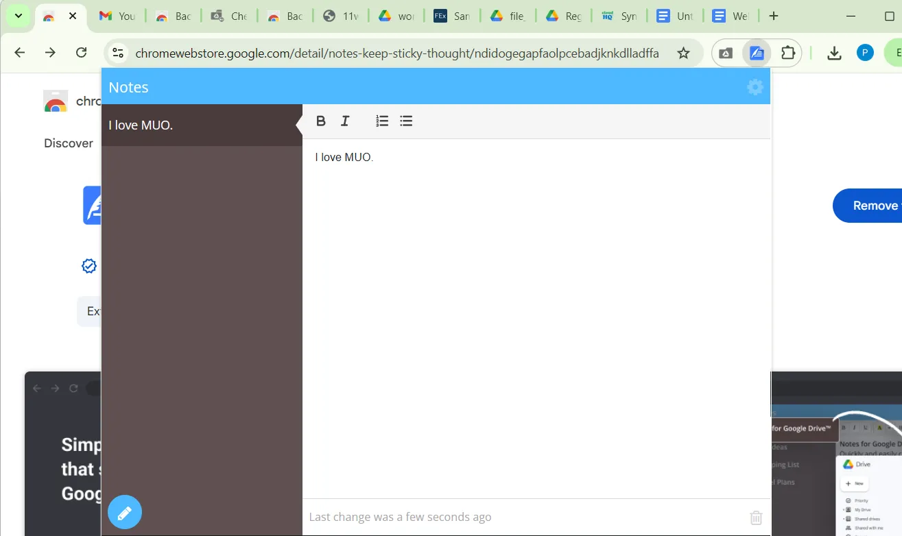 Tiện ích Notes cho Google Drive trên trình duyệt Chrome