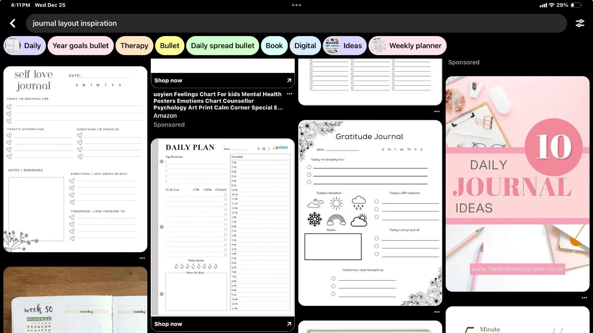 Tìm kiếm cảm hứng bố cục nhật ký kỹ thuật số từ Pinterest cho dự án Procreate