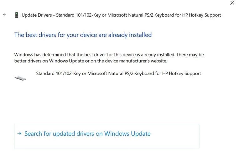 Tìm kiếm driver cập nhật thông qua Windows Update trong Device Manager